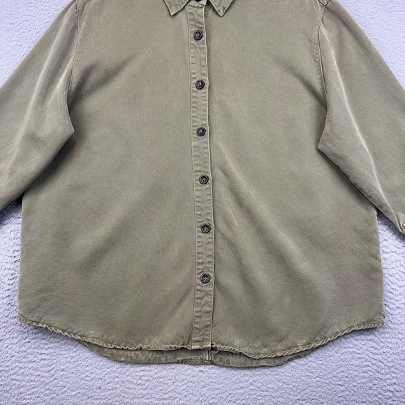 Pulp Shirt Womens XL Olive‎ Green Lyocell Tencel Button Front Boxy 3/4 Sleeve - Picture 3 of 14